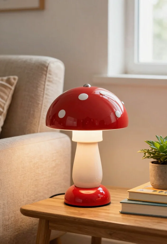 18 Mushroom Table Lamp Ideas With Cozy Retro Glow - 1. Retro Red Mushroom Lamp 1