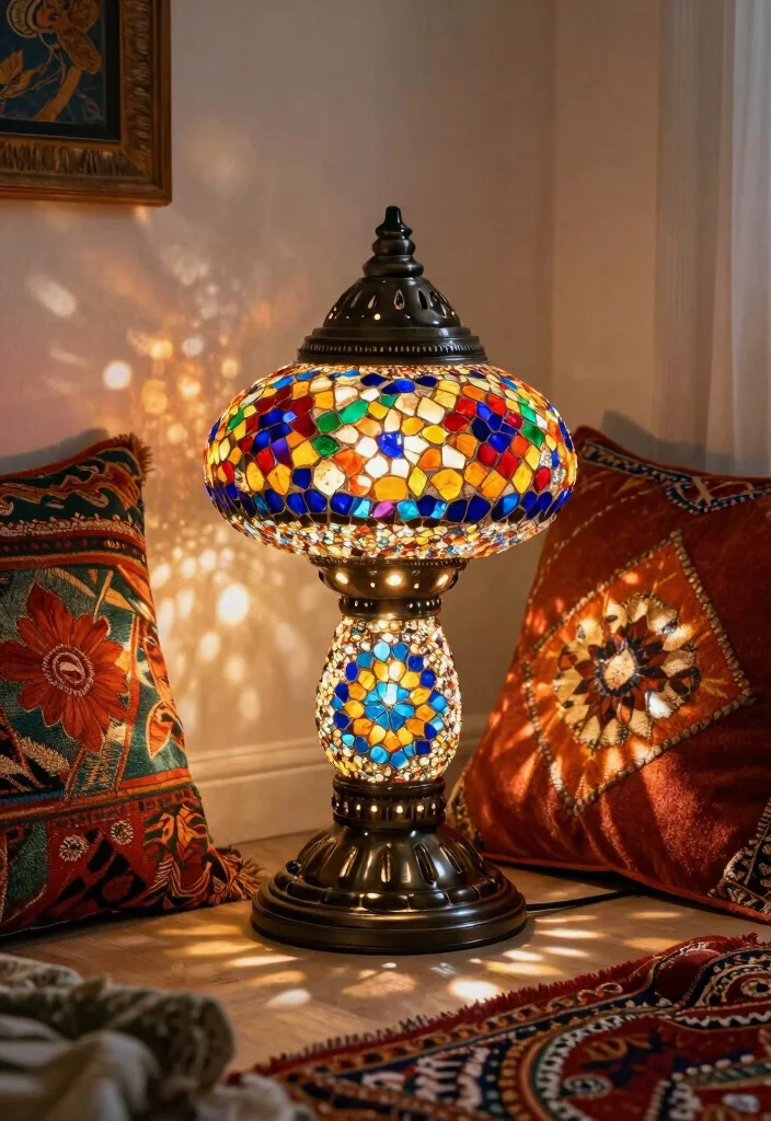 18 Mushroom Table Lamp Ideas With Cozy Retro Glow - 10. Colorful Mosaic Mushroom Lamp 1