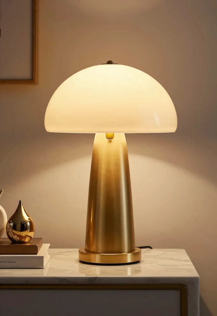 18 Mushroom Table Lamp Ideas With Cozy Retro Glow - 14. Elegant Gold Mushroom Lamp 1