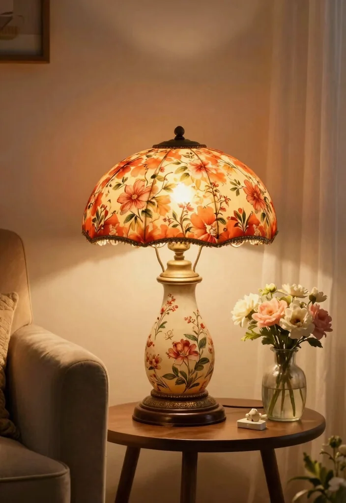 18 Mushroom Table Lamp Ideas With Cozy Retro Glow - 15. Vintage Floral Mushroom Lamp 1