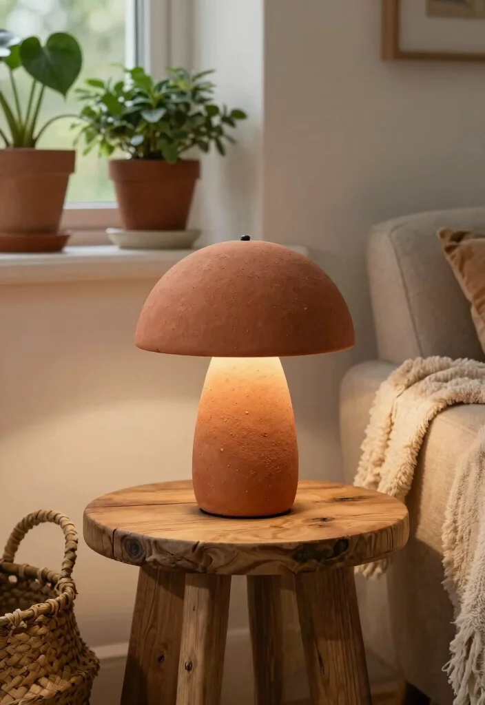 18 Mushroom Table Lamp Ideas With Cozy Retro Glow - 2. Earthy Terracotta Mushroom Lamp 1