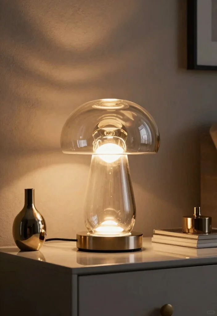 18 Mushroom Table Lamp Ideas With Cozy Retro Glow - 4. Stylish Glass Mushroom Lamp 1