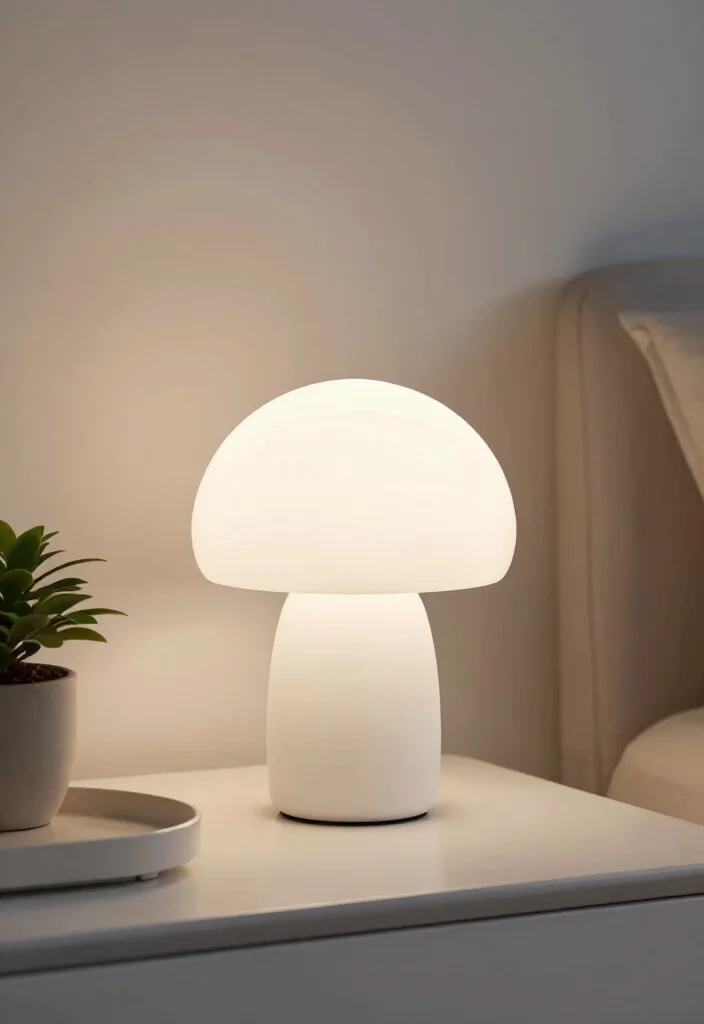 18 Mushroom Table Lamp Ideas With Cozy Retro Glow - 6. Minimalist White Mushroom Lamp 1