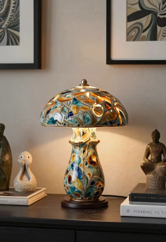 18 Mushroom Table Lamp Ideas With Cozy Retro Glow - 7. Artistic Ceramic Mushroom Lamp 1