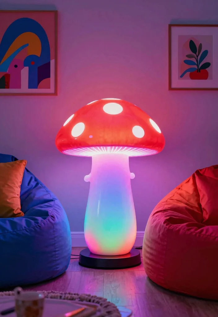 18 Mushroom Table Lamp Ideas With Cozy Retro Glow - 8. Neon-Inspired Mushroom Lamp 1