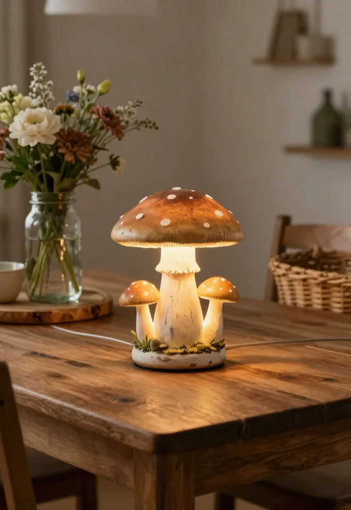 18 Mushroom Table Lamp Ideas With Cozy Retro Glow - 9. Farmhouse-Style Mushroom Lamp 1