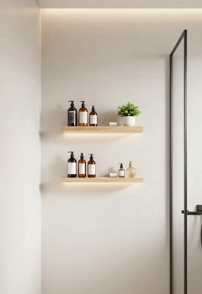 18 Shower Shelf Ideas With Smart Built In Storage - 1. Floating Shelves for Minimalist Appeal 1
