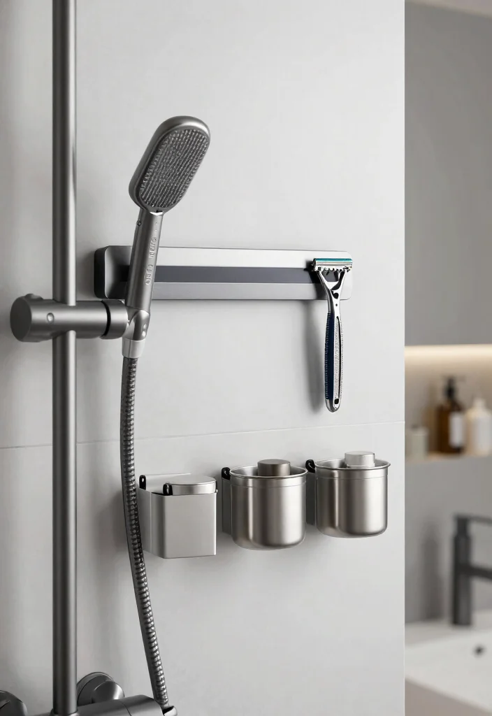 18 Shower Shelf Ideas With Smart Built In Storage - 11. Magnetic Strips for Small Items 1