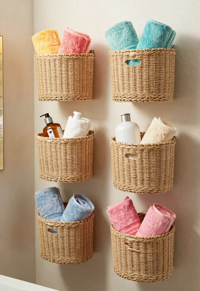 18 Shower Shelf Ideas With Smart Built In Storage - 15. Wall-Mounted Baskets for Display 1