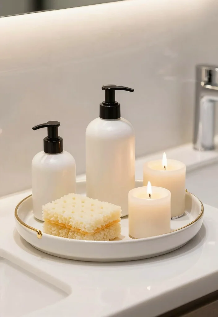 18 Shower Shelf Ideas With Smart Built In Storage - 16. Decorative Trays for Neat Arrangements 1