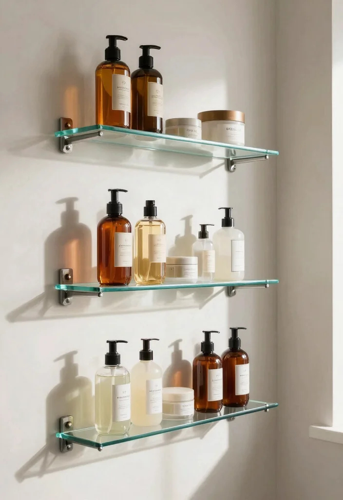 18 Shower Shelf Ideas With Smart Built In Storage - 8. Glass Shelves for a Luxurious Touch 1