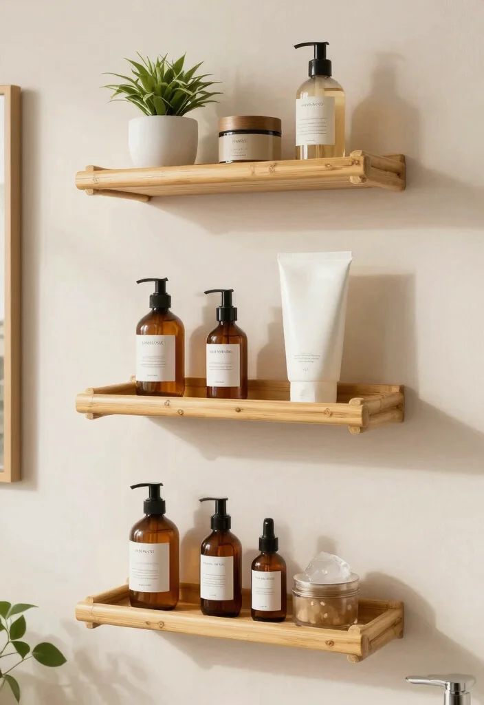 18 Shower Shelf Ideas With Smart Built In Storage - 9. Bamboo Shelves for Eco-Friendly Decor 1