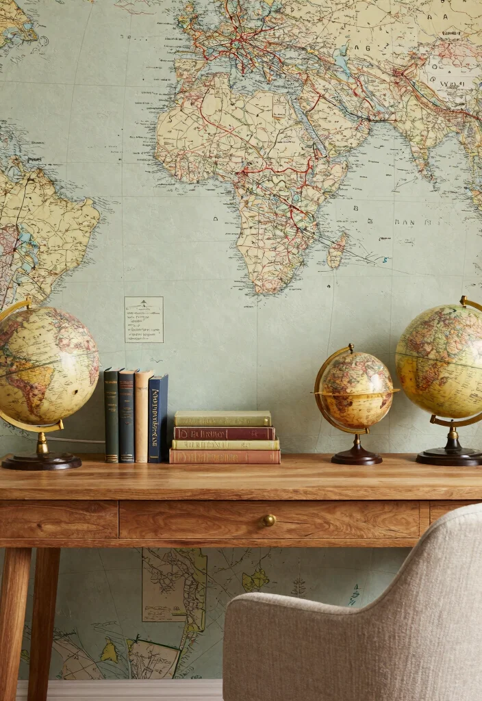 18 Wall Molding Wallpaper Ideas That Elevate Any Room - 14. Vintage Maps and Travel 1